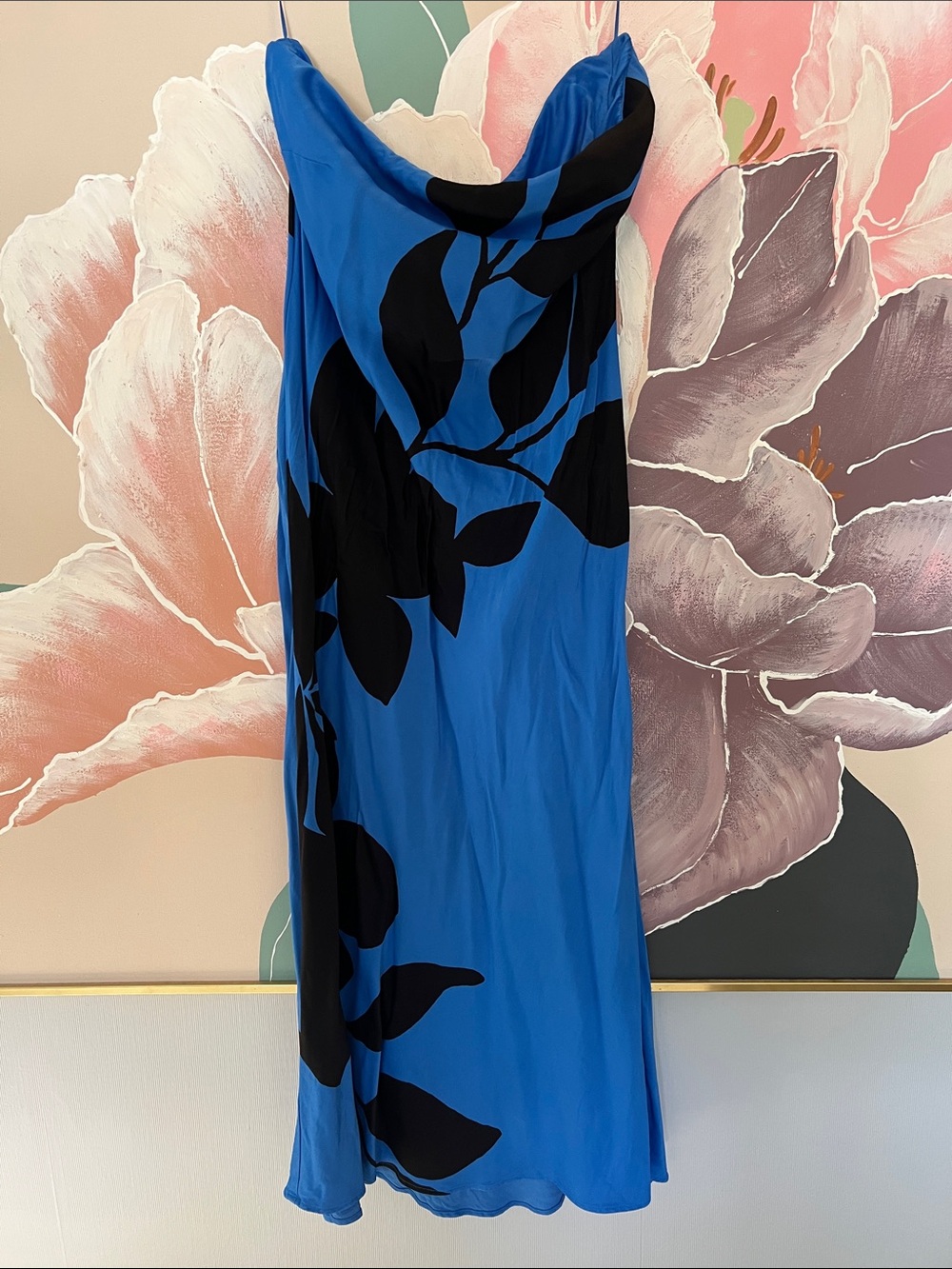 Anthropologie Blue and Black Strapless Floral Slip Dress
